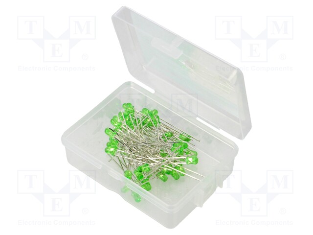 Kit: LED; 3mm; THT; 50pcs; green; 3÷15V; Kit: LED diode green x50