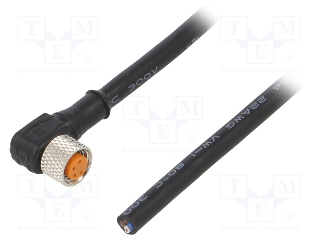 Connection lead; M8; PIN: 4; angled; 5m; plug; 50VAC; 4A; -25÷80°C