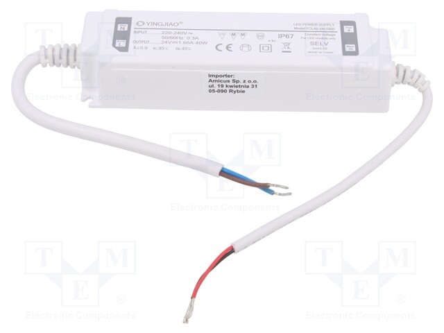 Power supply: switched-mode; LED; 40W; 24VDC; 1.66A; 220÷240VAC