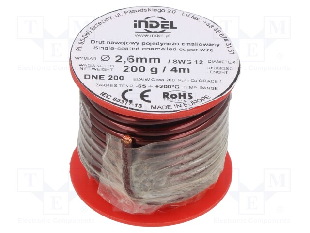 Coil wire; single coated enamelled; 2.6mm; 200g; -65÷200°C