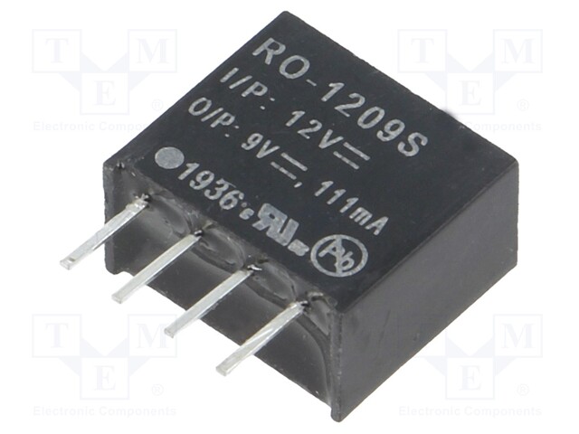 Converter: DC/DC; 1W; Uin: 10.8÷13.2V; Uout: 9VDC; Iout: 111mA; SIP4