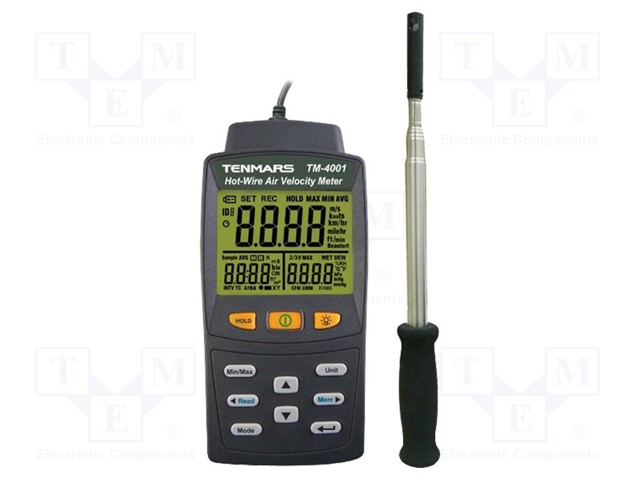 Thermoanemometer; LCD,with a backlit; 0÷25m/s; -20÷50°C; ±3.5%