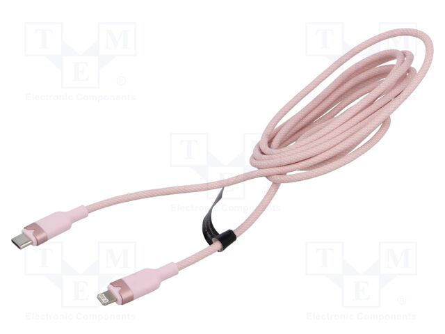 Cable; Apple Lightning plug,USB C plug; nickel plated; 2m; pink