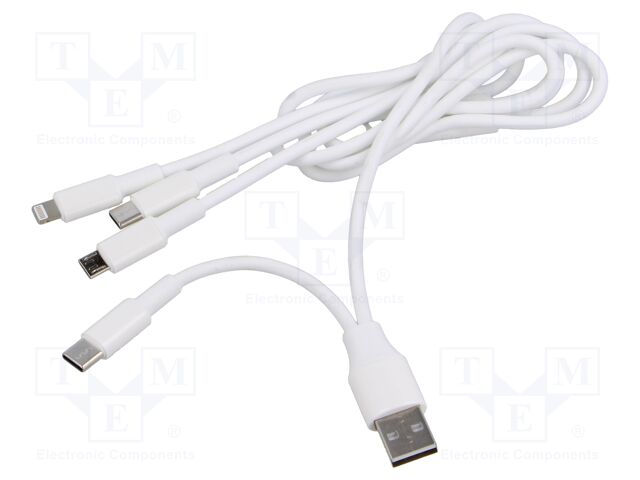 Cable; USB 2.0; nickel plated; 1.2m; white; 10W