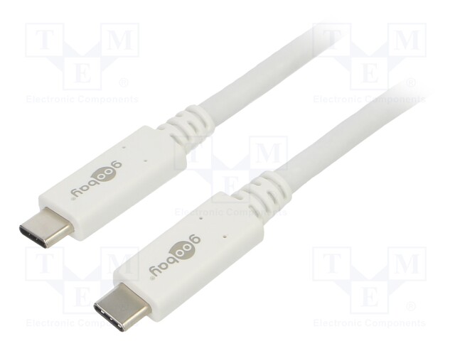 Cable; USB 3.2; USB C plug,both sides; 1m; white; 20Gbps; 100W; 5A