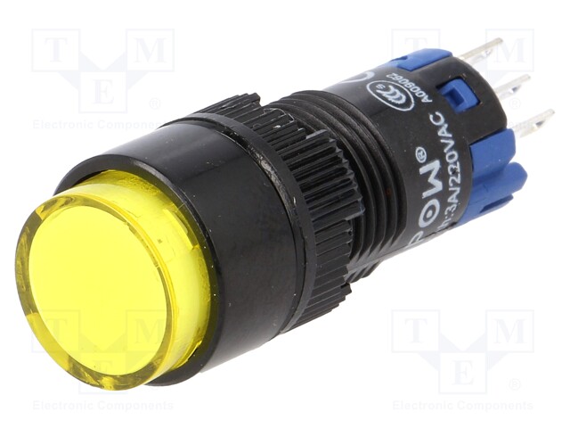 Switch: push-button; Pos: 2; SPDT; 0.5A/250VAC; 1A/24VDC; yellow