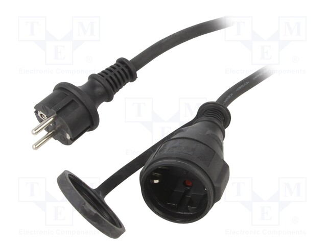 Extension lead; Sockets: 1; PVC; black; 3x1,5mm2; 10m; 16A