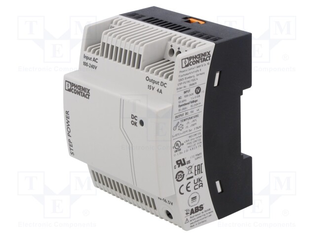 Power supply: switched-mode; Mounting: DIN; IP20