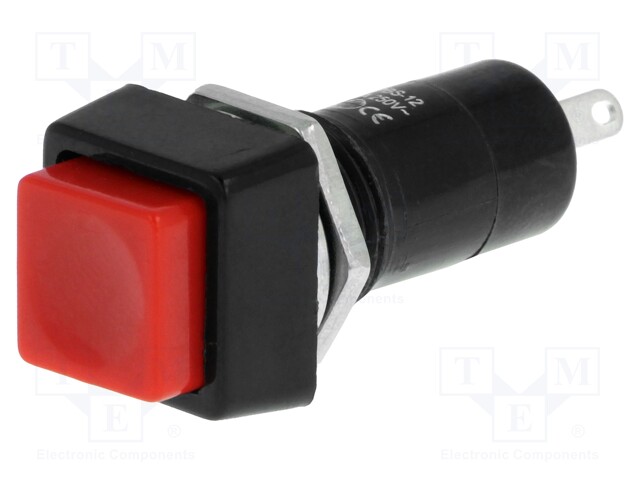 Switch: push-button; Pos: 2; SPST-NO; 1A/250VAC; red; Illumin: none