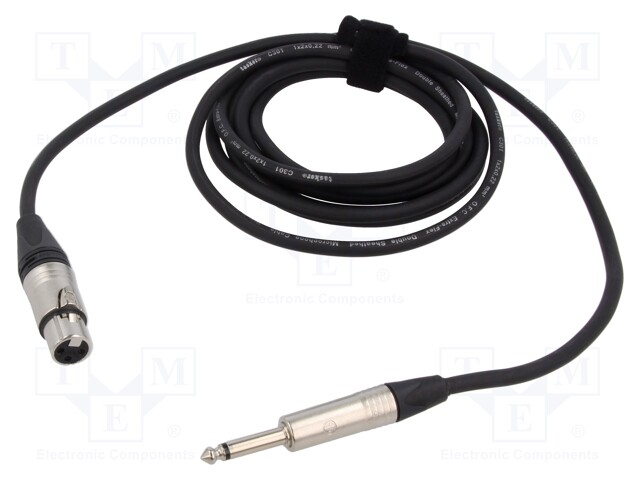 Cable; Jack 6,3mm 2pin plug,XLR female 3pin; 9m; black; PVC