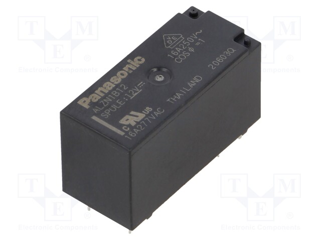 Power Relay, SPDT, 12 VDC, 16 A, ALZN Series, Through Hole, Non Latching