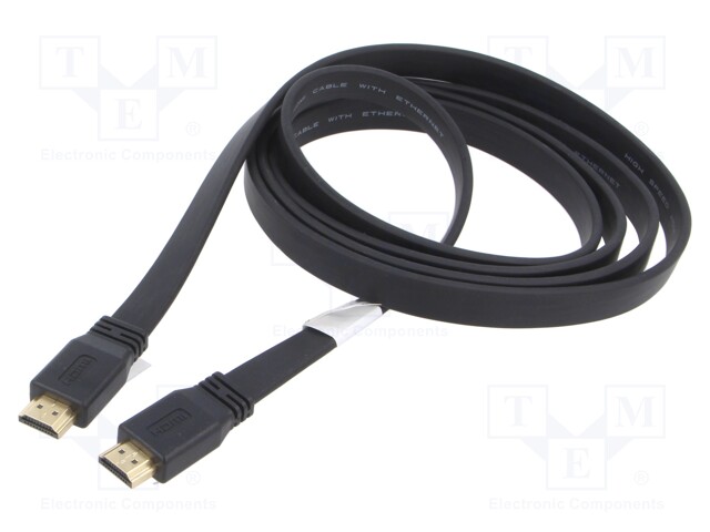 Cable; HDMI 2.0,flat; HDMI plug,both sides; PVC; 3m; black; 28AWG