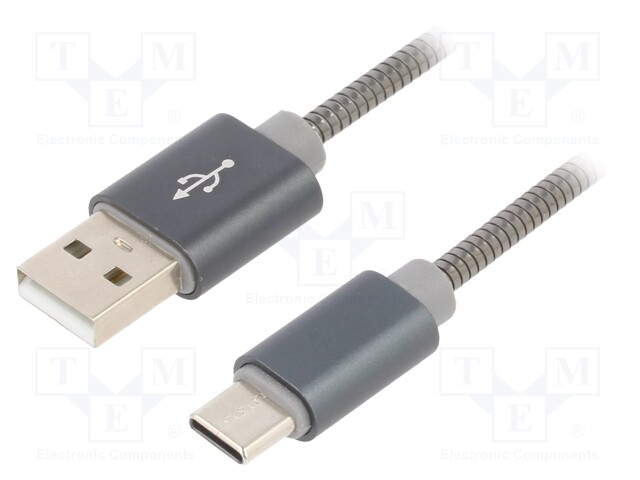 Cable; USB 2.0; USB A plug,USB B micro plug; 2m; grey; 0.48Gbps