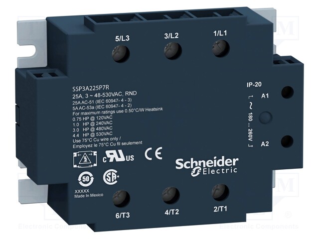 Relay: solid state; Ucntrl: 180÷280VAC; 50A; 48÷530VAC; 3-phase