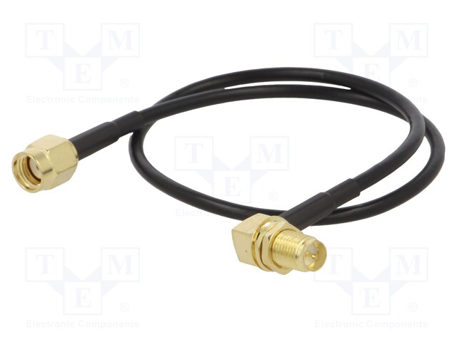 Cable; 50Ω; 0.3m; RP-SMA male,RP-SMA female; black