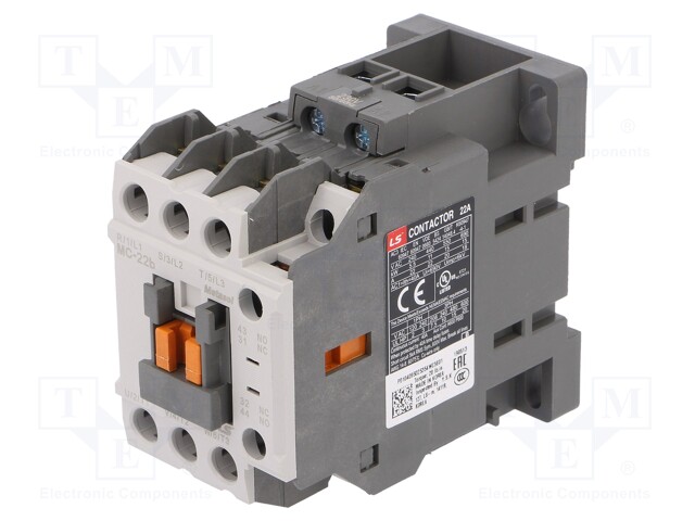 Contactor: 3-pole; NO x3; Auxiliary contacts: NO + NC; 230VAC; 22A