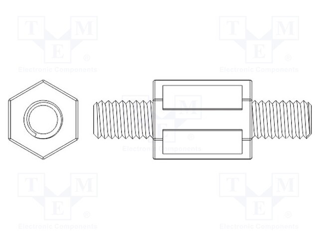 Screwed spacer sleeve; 70mm; Ext.thread: M4; hexagonal; brass