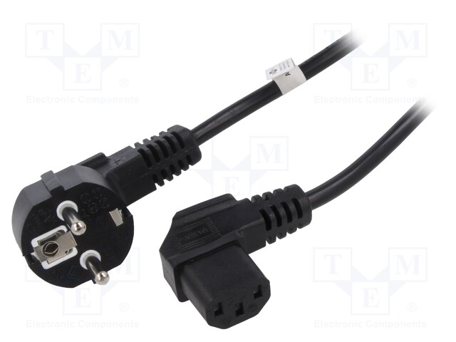 Cable; CEE 7/7 (E/F) plug angled,IEC C13 female 90°; PVC; 1.5m