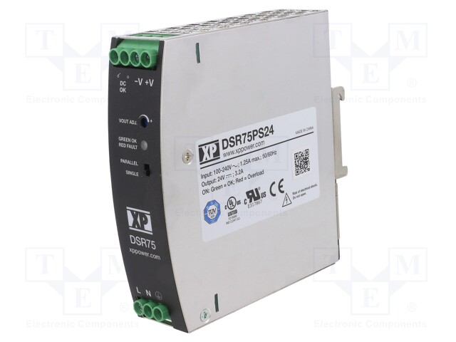 Power supply: switched-mode; 75W; 24VDC; 24÷28VDC; 3.2A; 85÷264VAC