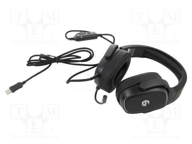 Headphones with microphone; black; Jack 3,5mm,USB A; 20Hz÷20kHz