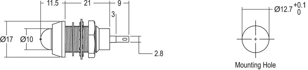 Indicator: LED; prominent; 48VDC; Cutout: Ø12.7mm; IP67; brass