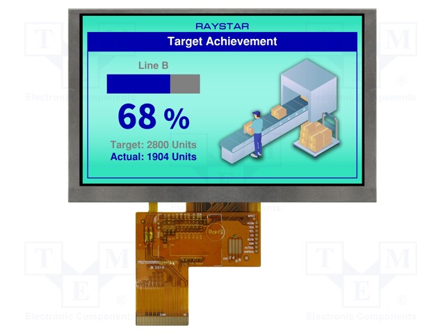 Display: TFT; 5"; 800x480; Illumin: LED; Dim: 120.7x75.8x2.8mm; RGB