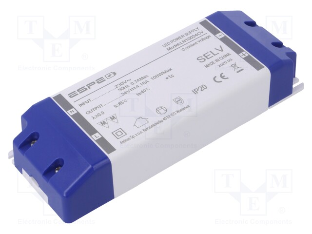 Power supply: switched-mode; LED; 100W; 24VDC; 4.16A; 220÷240VAC