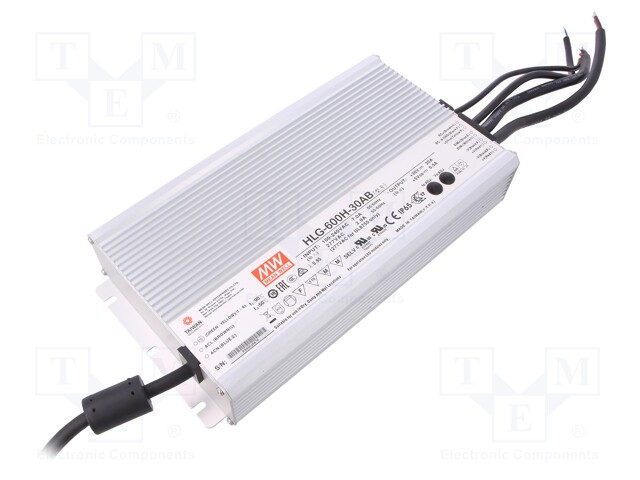 Power supply: switched-mode; LED; 600W; 30VDC; 25.5÷31.5VDC; IP65