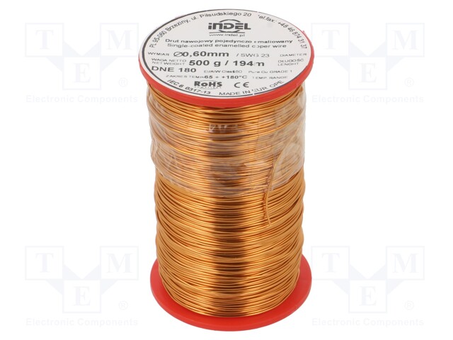 Coil wire; single coated enamelled; 0.6mm; 500g; -65÷180°C