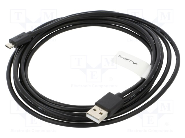 Cable; USB 2.0; USB A plug,USB B micro plug; gold-plated; 3m