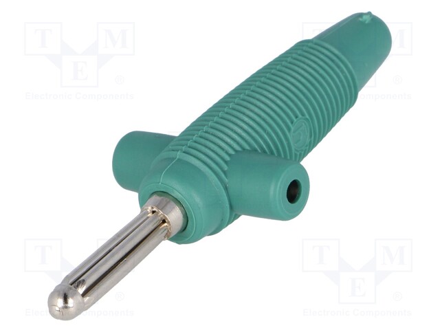 Plug; 4mm banana; 30A; 60VDC; green; with 4mm transversal socket