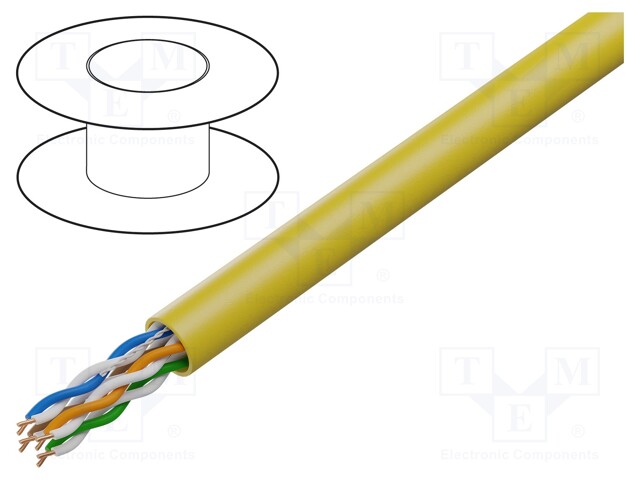 Wire; U/UTP; 4x2x25AWG; 5e; solid; Cu; PVC; yellow; 305m; Øcable: 5mm