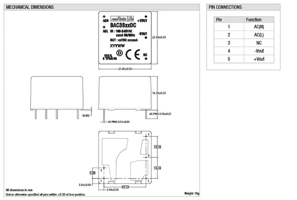 Converter: AC/DC; 3W; 85÷264VAC; Usup: 120÷370VDC; Uout: 5VDC; 75%