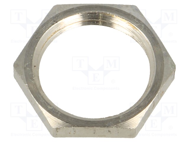 Nut; PG9; brass; nickel; 18mm; Thread: PG