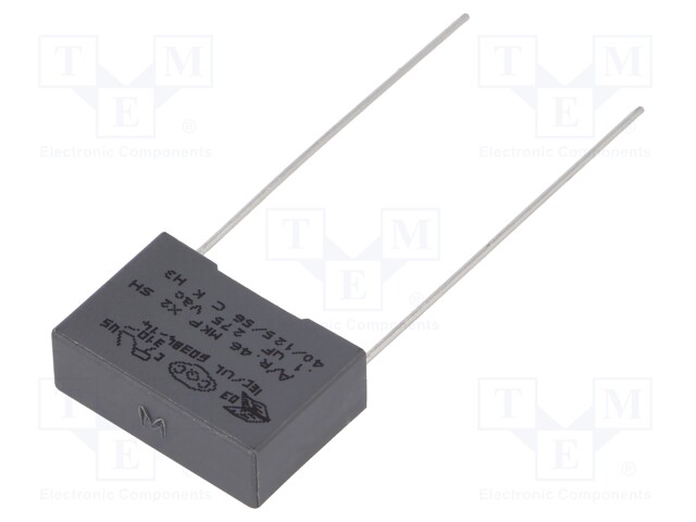 Capacitor: polypropylene; X2; 100nF; 15mm; ±20%; 18x6x12mm; 275VAC