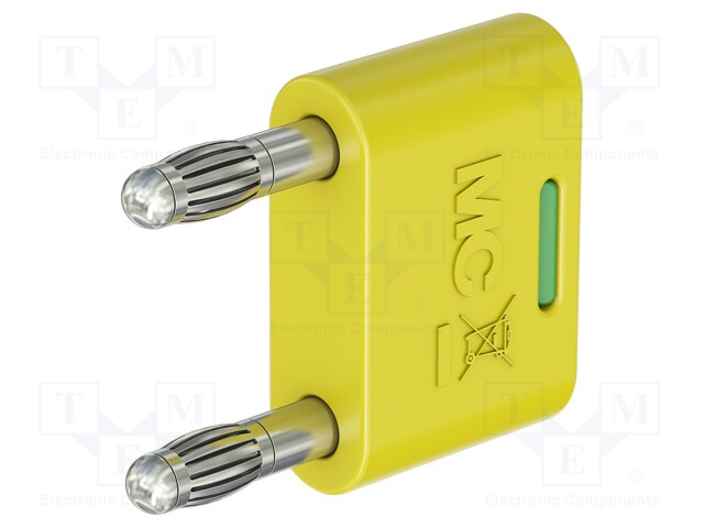 4mm banana; 32A; 30VAC; 60VDC; yellow-green; nickel plated