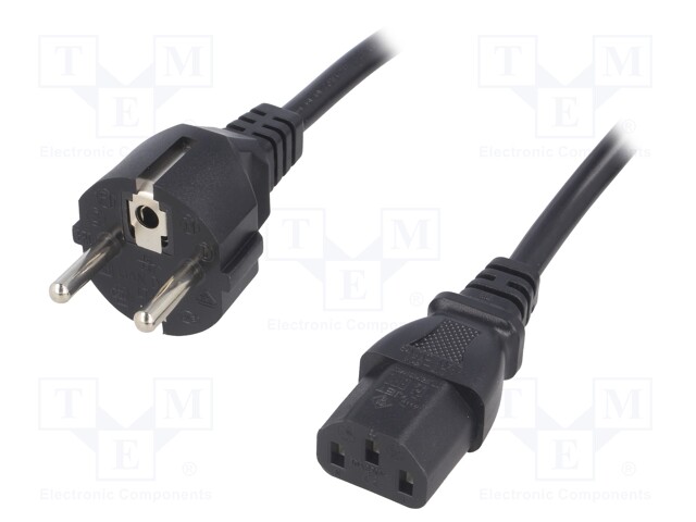 Cable; CEE 7/7 (E/F) plug,IEC C13 female; 3m; black; PVC; 3x1mm2