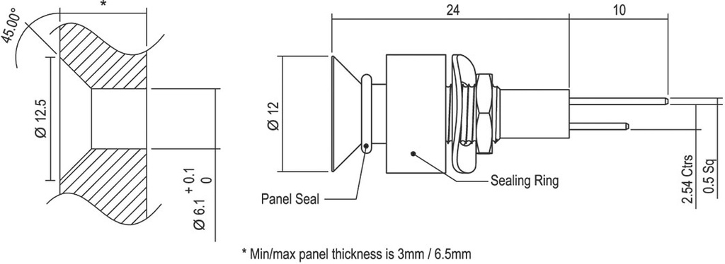 Indicator: LED; flat; 5÷6VDC; Cutout: Ø6.1mm; IP67; stainless steel