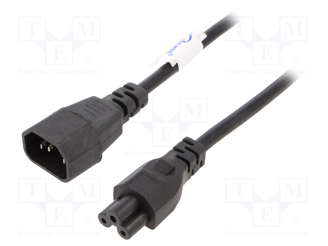 Cable; IEC C14 male,IEC C5 female; 1.5m; black; PVC; 3G0,5mm2