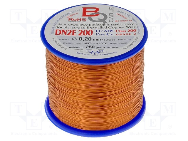 Coil wire; double coated enamelled; 0.2mm; 0,25kg; -65÷200°C