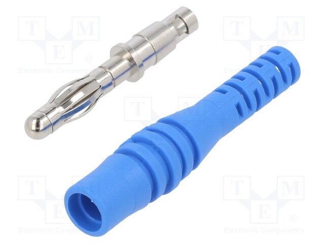 Plug; 4mm banana; 32A; 30VAC; 60VDC; blue; non-insulated; 2.5mm2