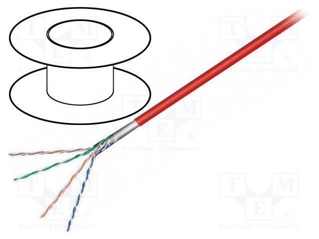 Wire; F/UTP; 5e; stranded; CCA; 4x2x26AWG; PVC; red; 100m