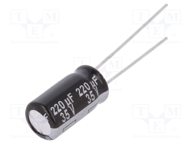 Capacitor: electrolytic; THT; 220uF; 35VDC; Ø8x15mm; Pitch: 3.5mm