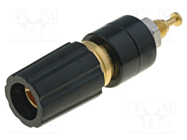 Socket; 4mm banana; 15A; 70VDC; black; gold-plated; screw,on panel