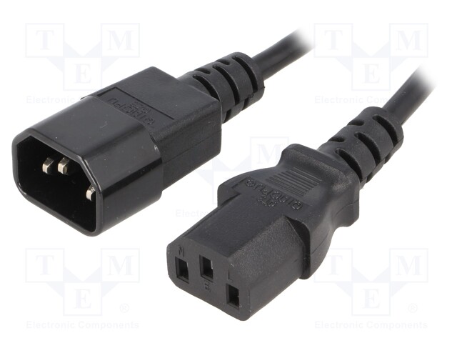 Cable; IEC C13 female,IEC C14 male; 1.8m; black; PVC; 3x0,75mm2