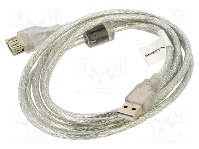 Cable; USB 2.0; USB A socket,USB A plug; gold-plated; 1.8m; 30AWG