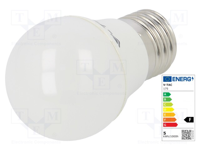 LED lamp; neutral white; E27; 220/240VAC; 470lm; 5.5W; 180°