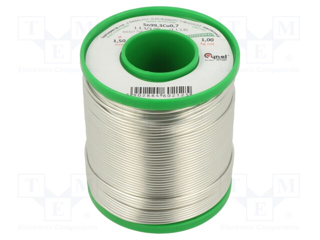 Soldering wire; Sn99,3Cu0,7; 1.5mm; 1000g; lead free; 227°C; 2.2%