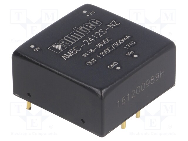 Converter: DC/DC; 6W; Uin: 18÷36V; 12VDC; Iout: 500mA; 1"x1"; 14g