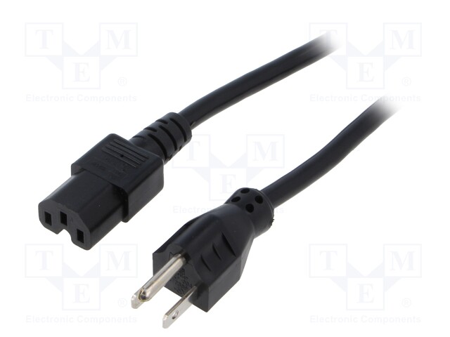 Cable; IEC C15 female,NEMA 5-15 (B) plug; PVC; 2.3m; black; 13A